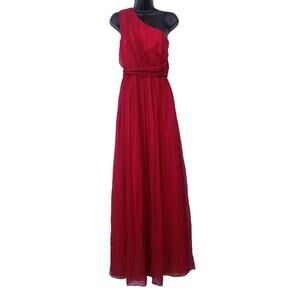 Jay Godfrey 100% Silk Red Chiffon One Shoulder Long Gown